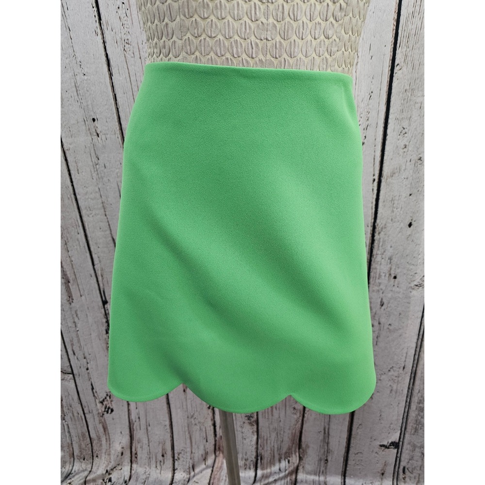 Tara Jarmon Joliette Woven Crepe Scallop Hem A-Line Mini‎ Skirt Vert Green Sz 10